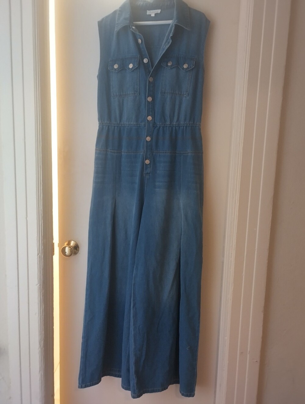 Sweet Generis Sleeveless Denim Wide Leg Jumpsuit - Sz L